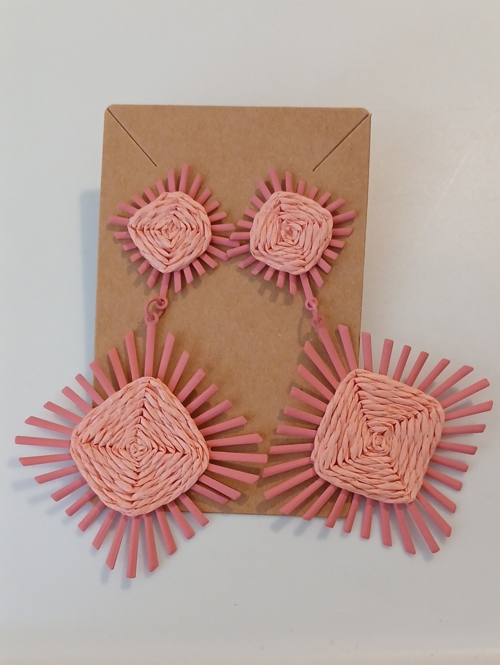Fashion Jewelry Pink Woven Raffia Drop Earrings